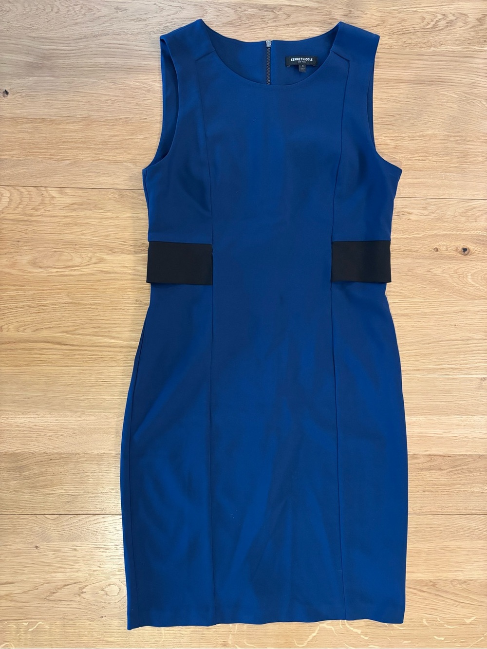 Kenneth Cole Cobalt Blue Sleeveless Sheath Dress with Black Side Accents